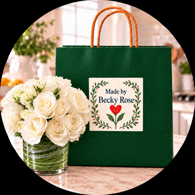 Forest-green bag and white roses